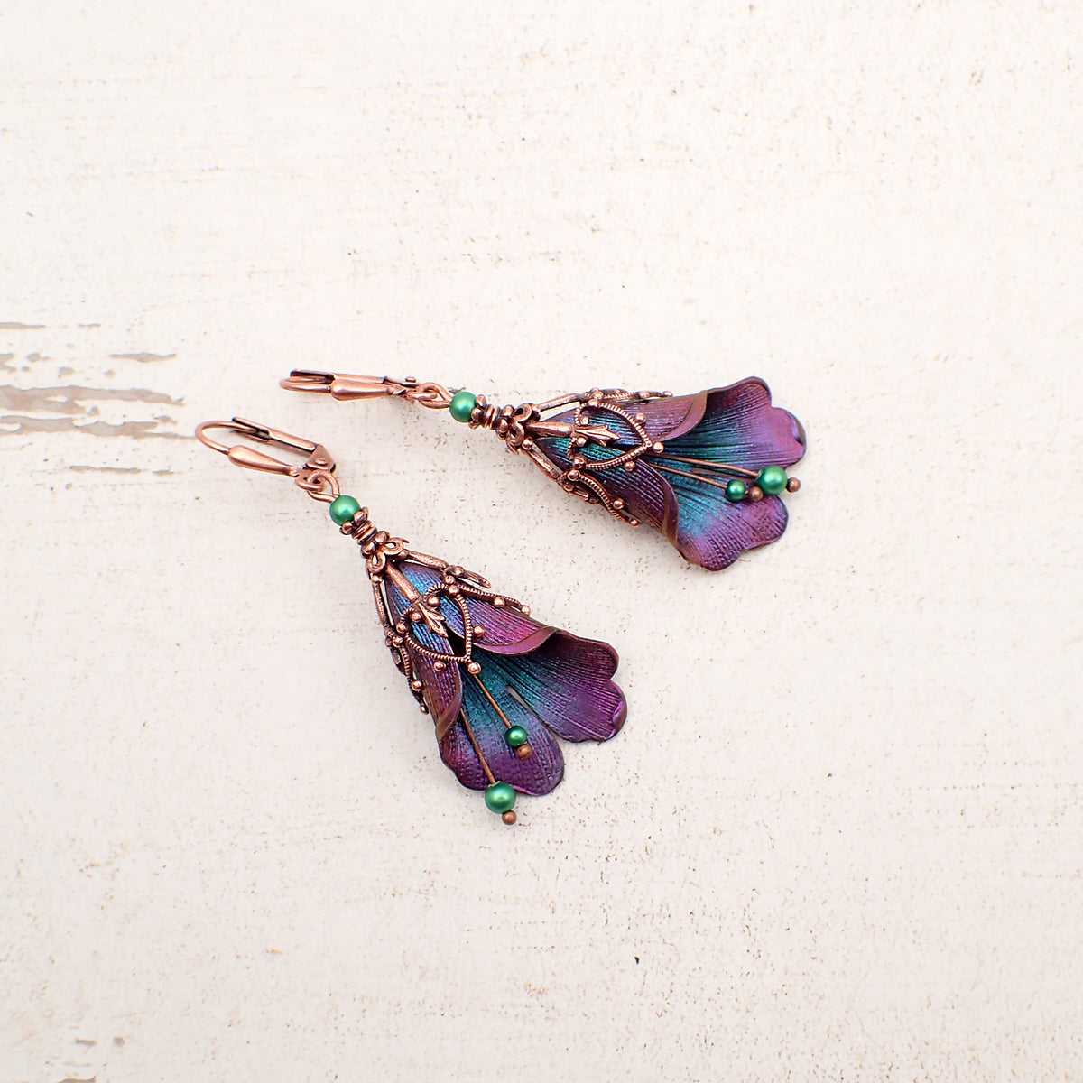 Irridescent Leather outlet & Faceted Fluorite Leverback Earrings