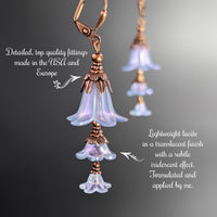 Cascading Bluebell Flower Earrings, Iridescent Light Blue with Antiqued Copper