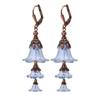 Cascading Bluebell Flower Earrings, Iridescent Light Blue with Antiqued Copper