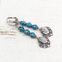 Artisan Czech Glass Stacked Beaded Earrings in Turquoise Blue