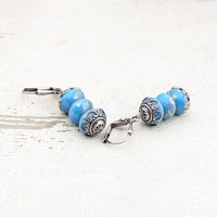 Blue Artisan Czech Glass Stacked Bead Earrings with Antiqued Silver Filigree