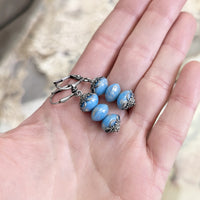 Blue Artisan Czech Glass Stacked Bead Earrings with Antiqued Silver Filigree