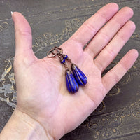 Cobalt Blue and Antiqued Copper Victorian Style Teardrop Bead Earrings