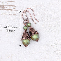 Iridescent Woodland Olive Green Pearl Earrings with Antiqued Copper