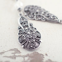 Lacy Silver Victorian Filigree Drop Earrings detail