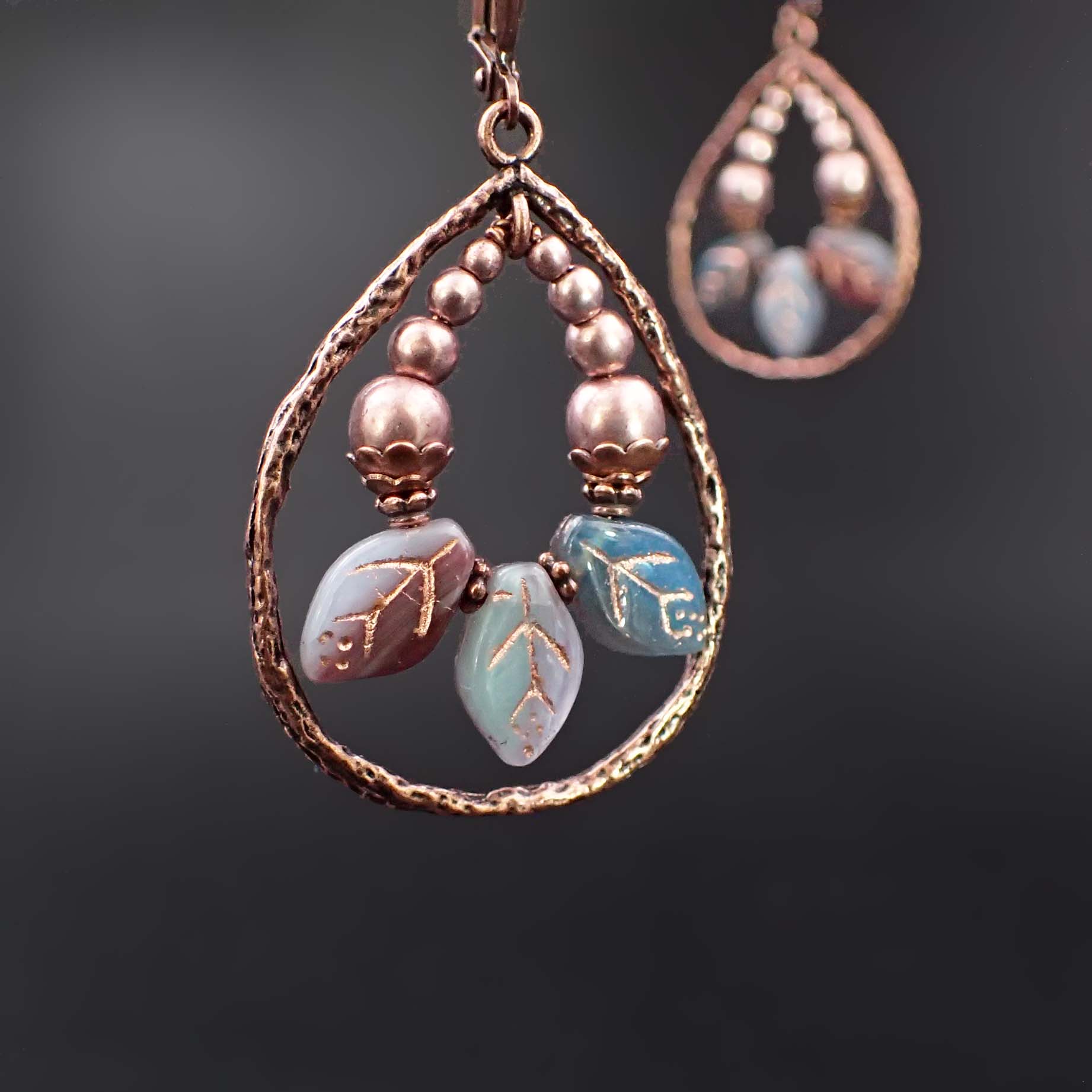 Polish Folk Glass Cabochon Drop Earring Ethnic Jewelry Modern Paper Cutting  Element Flower Bronze Jewelry For