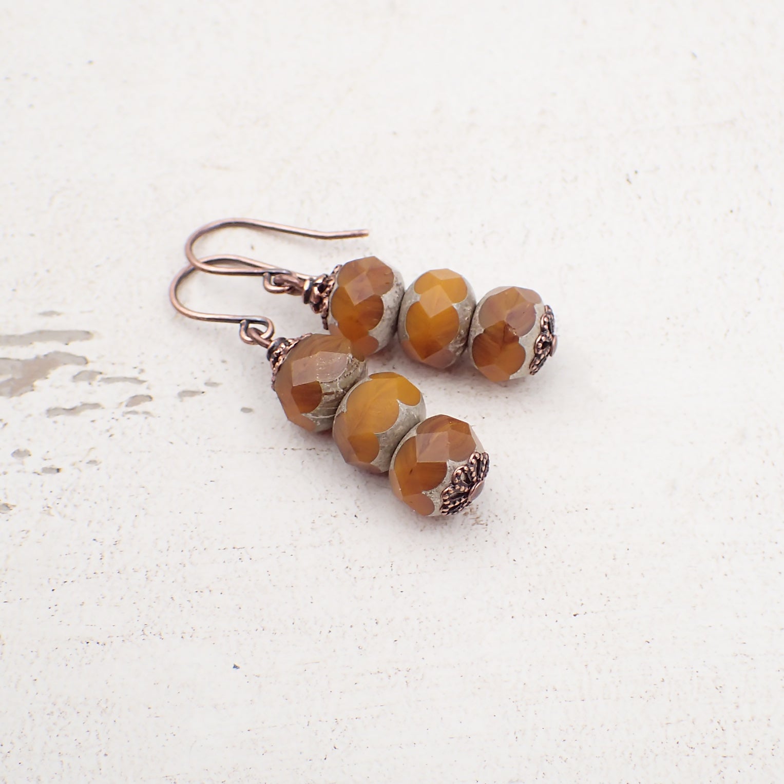 Pumpkin Orange Artisan Czech Glass Stacked Rondelle Earrings