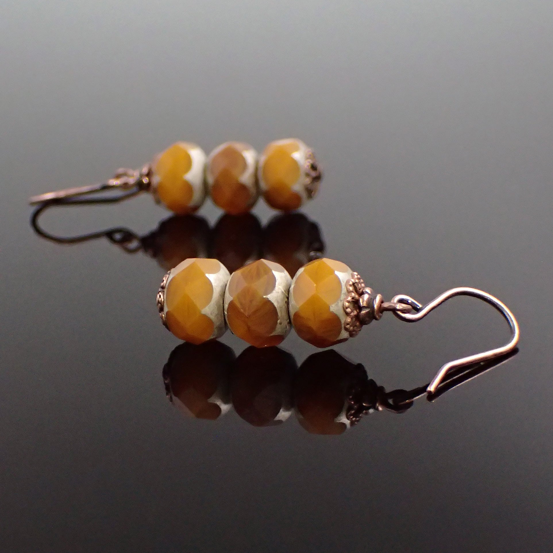 Pumpkin Orange Artisan Czech Glass Stacked Rondelle Earrings