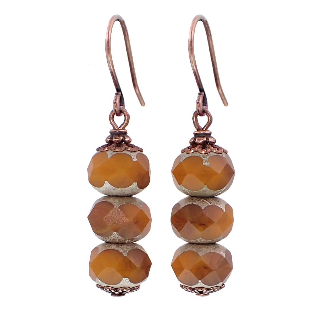 Pumpkin Orange Artisan Czech Glass Stacked Rondelle Earrings